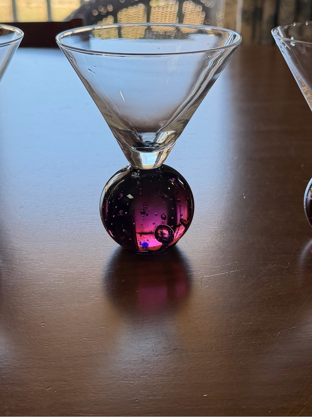 Handblown Glass Martini with Purple Bubble Base